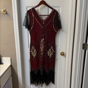 Beaded Burgundy Flapper Dress